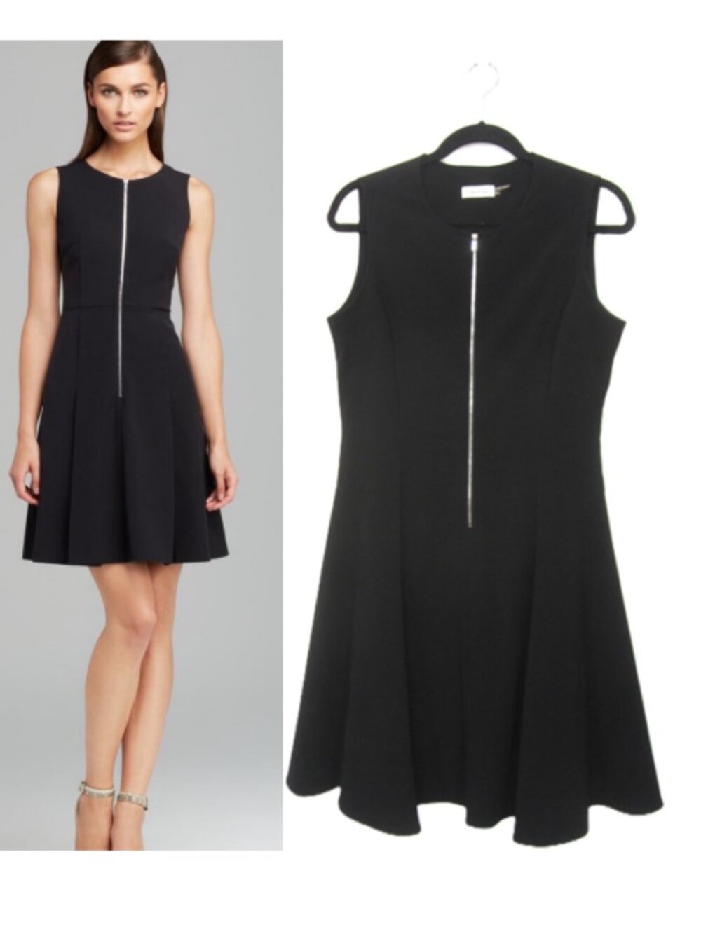 Calvin Klein Womens Size 8 Fit & Flare Black Dress Ponte Knit Knee Length Mini